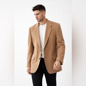 Brown Camel Tan Wool Blazer Made in Canada Classic Tailored Mens Jacket